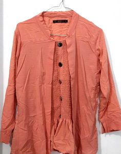 Peach Button-Down Ribbed Top
