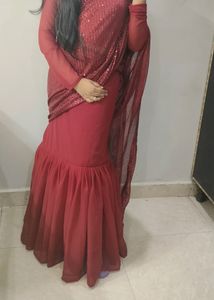 lehnga saree maroon