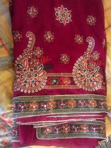 Maroon Embroidered Saree