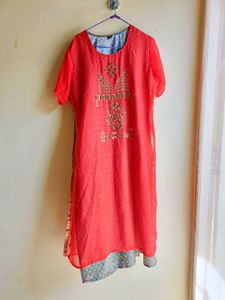 Orange 🧡 Round Neck Straight Kurta For Women