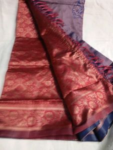 New Ras Malai Silk Saree Set - Blue &amp; Red