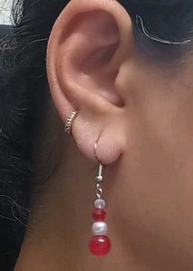 Handmade Beaded Earrings - Red