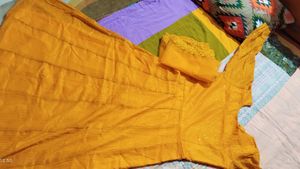 Musturd Colour Long Anarkali With Net Dupatta