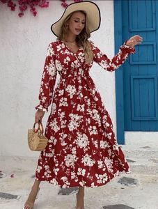 Maroon Floral Print Dress