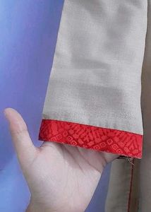Beige &amp; Red Trim Traditional Kurti and skirt