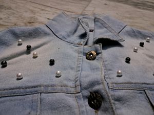 Light Blue Denim Jacket, With Pearls, Unused, No Flaws, Reasonable Offers Accepted
