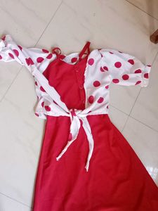 A Beautiful Red Frock With White Bobbyprint Shrug❤