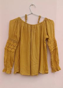 Mustard colour cotton top for women