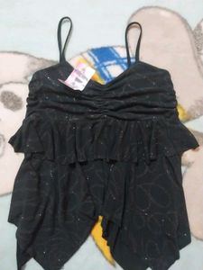 Sparkly Black Ruffle Tank Top