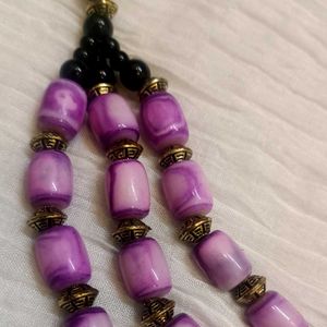 Handcrafted Purple Beaded Necklace &amp; Earring Set
