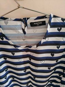 Striped Heart Print Top /No Used