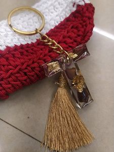 Resin Keychain With Rose Petal And Gold Foil