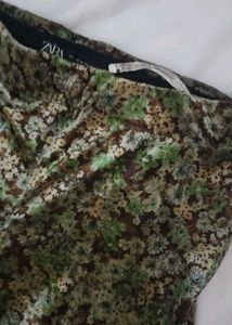 Zara Green Velvet Floral Print Pants