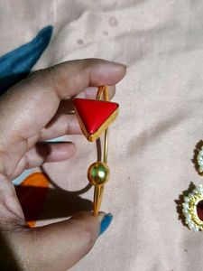 Combo of coral bangle and tanjore earrings