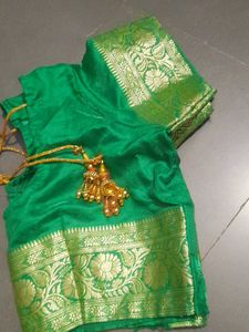 Beautiful Pink ND Green Pattu Sare With Blouse