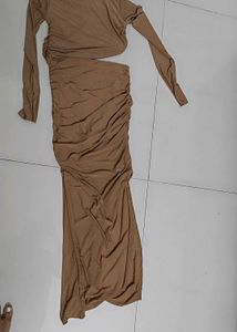 Brown Cutout Ruched Dress