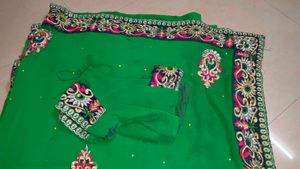 Green Embroidered Saree