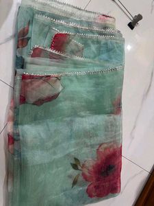 Floral Organza Saree With Zari Lace Design