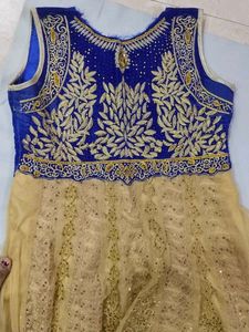Elegant Gold &amp; Blue Anarkali Dress
