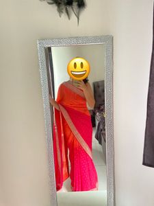 Orange & Pink Embellished Saree