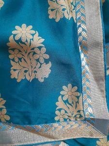 Beige and Greenish Blue Silky Saree with Blouse