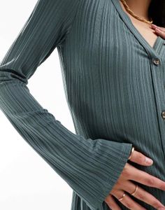Ribbed Button-Down Midi Dress