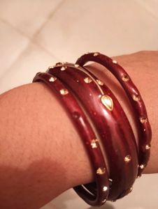 Elegant Maroon &amp; Gold Bangles (Set of 3)