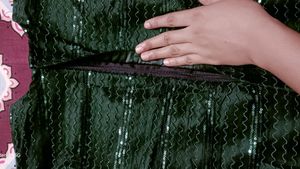 Green Full Sequence Gown Long Sleeves