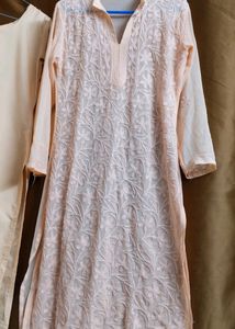 Lucknowi Peach Kurta With Inner