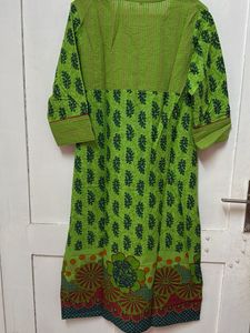 Rajasthani Green Printed Kurti With Red Piping