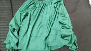 Green Off-Shoulder Satin Blouse