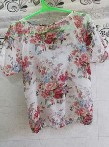 White Floral Printed Top