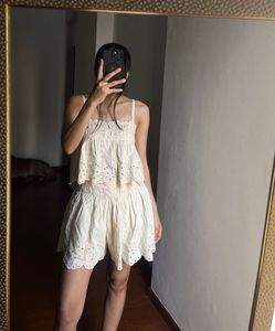 ZARA Cotton Lace detailed Cut work Cord set