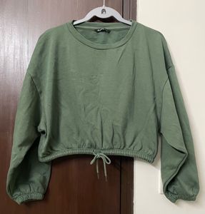 Olive Green Cropped Sweatshirt