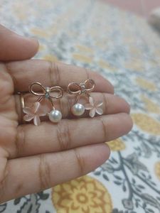Cute Bow & Pearl Drop Earrings