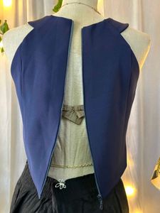 Navy Pleated Halter Top