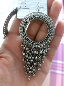 Boho Silver Tassel Hoop Earrings