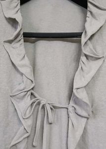 Ruffled Light Grey Cardigan
