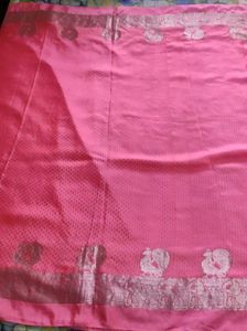 peach Pink Silk Saree With silver detailing