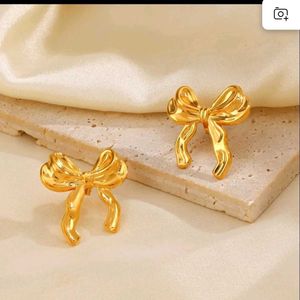 Anti Tarnish Golden Mini Bow Stud Earring