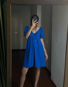 NEW LOOK A-Line Puff Sleeve Blue Dress