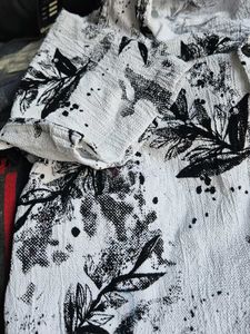 Black and White Floral Camp Shirt - Medium