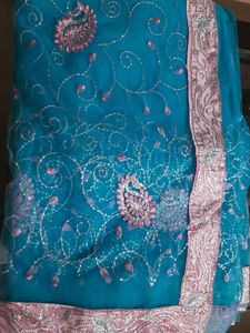 Beautiful Embroidery Sequineed Net New Saree