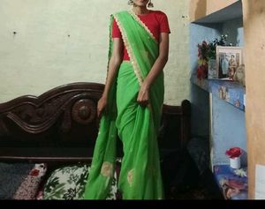 Green Saree with stiched  Blouse