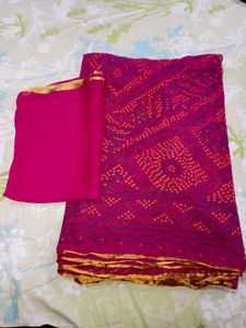 Pink Bandhani Saree with Blouse Piece