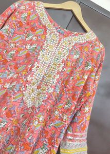 Pink Anarkali Kurti Floral Printed For 42 Bust