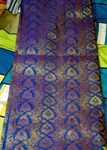 Blue &amp; Gold Sare With Out Blouse 1 Tym Used