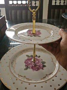 Vintage Floral Plate with Gold Details