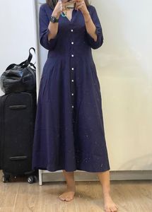 Cotton Blue Shirt Dress, White Buttons