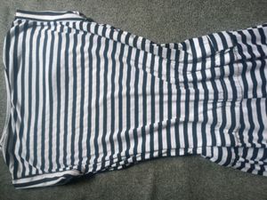 Stripped Dress With Buckle For Belt